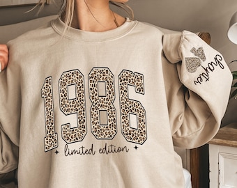 1986 Retro Birthday Sweatshirt, Leopard 40th Birthday Gifts for Women, Christmas Gift for Mom Fortieth Sweater Born, Gift for Her