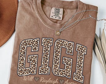 Comfort Colors® Leopard Gigi Shirt with Children Names Gigi Shirt,Leopard Gigi Shirt,Personalized Gigi Shirt,Gift for Gigi,Mother’s Day Gift