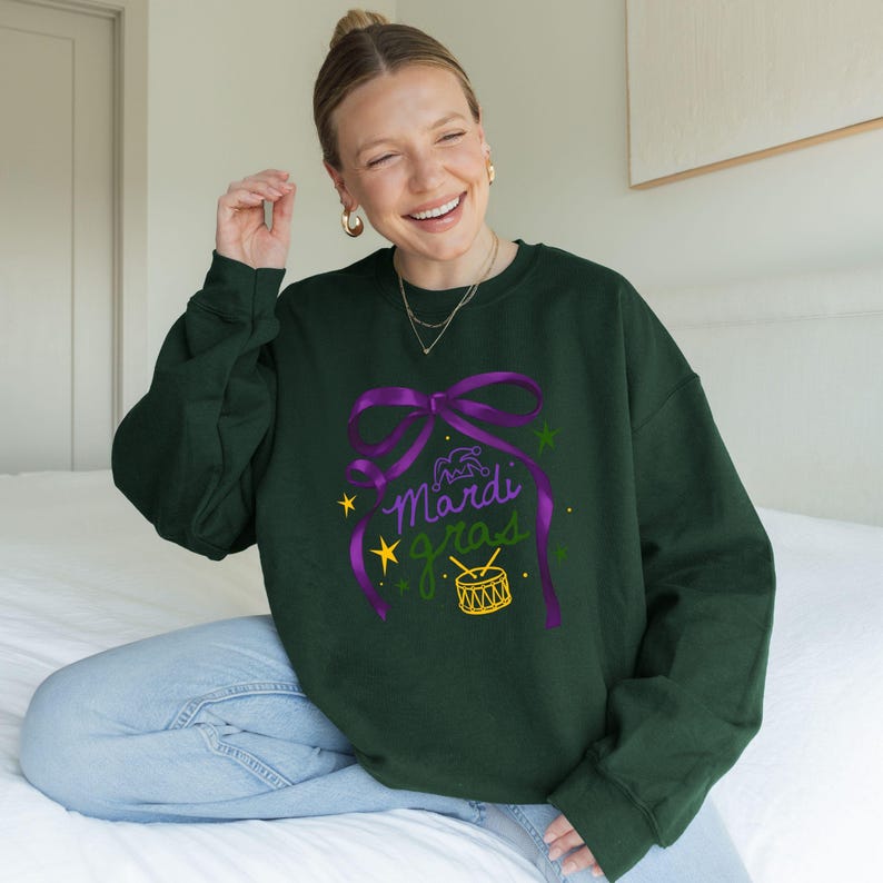Cream Mardi Gras Bow Pullover
