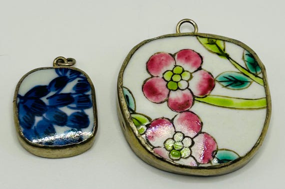 Vintage Chinese Porcelain Shard Pendants