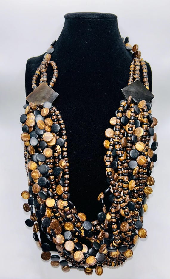 Multi-Strand Brown/Black Bib/Statement Necklace - image 1