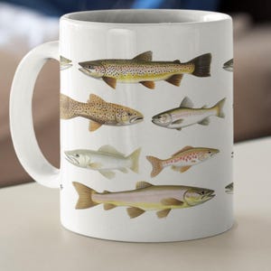 Fly Fishing Coffee Mug: Rainbow Trout Watercolor Design, 11 oz Ceramic