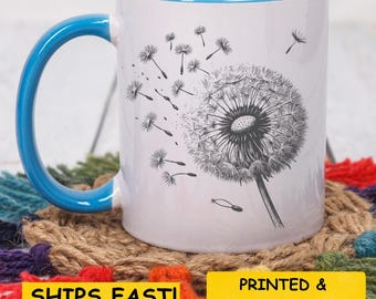 Dandelion Coffee Mug: Floral Ceramic Tea Cup, Inspirational Gift