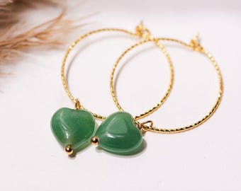 Jade Heart Hoop Earrings