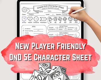 DnD Simple Character Sheet | New Players | Kids | Easy | Dungeons and Dragons | D&D | TTRPG | DM Tools | Dungeon Master | Digital Download