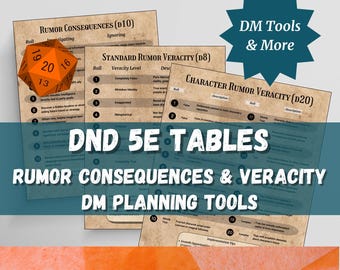 DnD Tables Rumor Consequences Veracity | Dungeons and Dragons 5E | DM Tools | Dungeon Master | Side Quests | One Shots | RPG | Characters