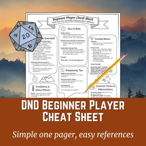 DnD Beginner Cheat Sheet | Digital Download | DM Tools | Dungeons and Dragons 5E | New Player Tips | Gifts | Dungeon Master Resources | RPG