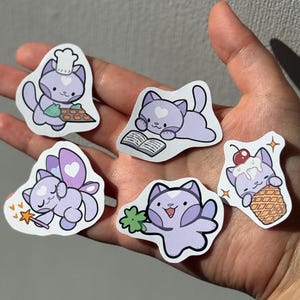 Confezione di adesivi con gatti pastello carini, regalo per ragazze, adolescenti e adulti, libro, fata, trifoglio, biscotti, gelato, kawaii, cancelleria, diario, lettura, scuola, bambino