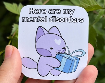 Pegatina de gato para la salud mental, para ti, amigo, autocuidado, ansiedad, apoyo, terapia para adultos, planificador de escritorio, calcomanía en color morado pastel