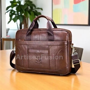 Leather Laptop Briefcase Bag – 14-Inch Messenger Shoulder Bag for Men | Business Office Handbag Satchel for Work & Travel