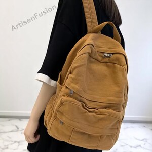 Sac à dos scolaire en toile vintage pour femme - Sac pour ordinateur portable Kawaii, sac à dos de voyage pour étudiant, joli cartable tendance pour fille