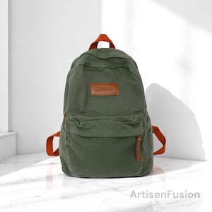 Sac à dos pour ordinateur portable en toile verte - Sac d'école universitaire unisexe pour femme et homme, sac à dos de voyage tendance, sac à dos léger pour étudiant