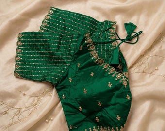 Heavy Banarasi Silk Blouse: Bollywood Party Wear, Gliter Sequance , Jari and Dori Work.