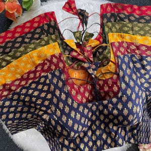 Hand Block With Side Elastic Blouse: Bollywood Party Wear, Wedding Saree Blouse.