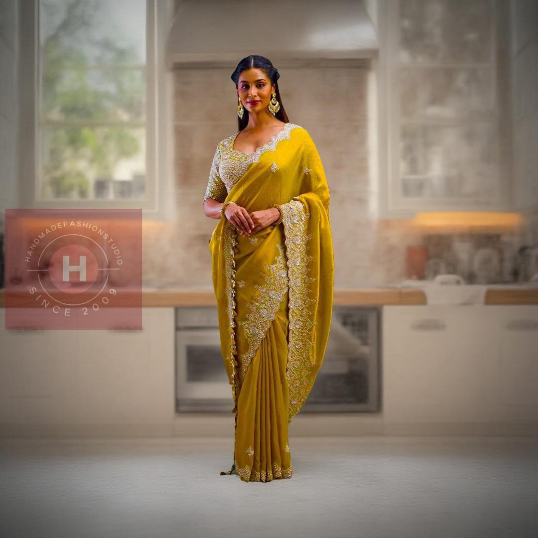 Mustard Yellow Tissue Unstitched Saree main image 1