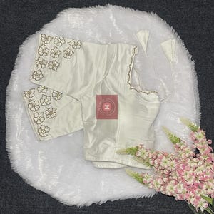 Silk Blouse with handwork | Designer Bridal Blouse | Festive Indian Choli. White