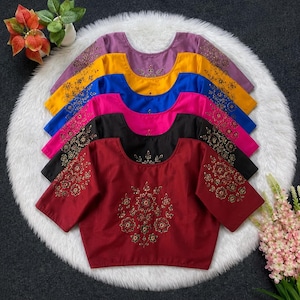 Cotton Silk Blouse: Bollywood Party Wear, Antique Handcrafted Work  Blouse.