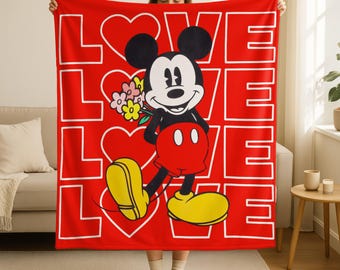 Mickey Mouse Love Blanket, Disney Lover Valentines Day Blanket, Mickey Love Gifts, Mickey Mouse Anniversary Gifts, Romantic Blanket Gifts