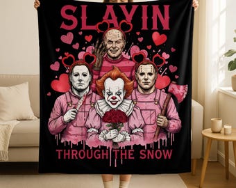 Manta de San Valentín con temática de nieve de Slayın, manta de película de terror, manta de película de miedo, regalos de manta de terror para San Valentín, Pennywise Valentine