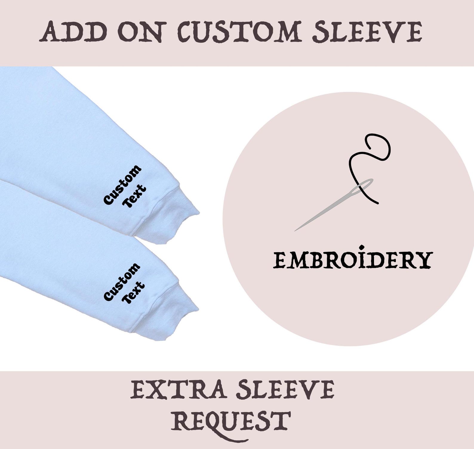 Add on Custom Sleeve, Extra Sleeve Request, Add Cuff Embroidery Sleeve ...