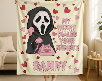 Custom Ghostface Valentine Blanket, Spooky Cute Blanket Gift for Her, Movie Scary Character Throw, Valentine Day Gifts, Gift for Girlfriend