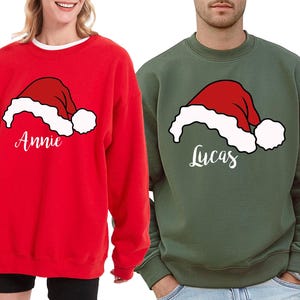 Personalized Christmas Sweatshirt, Custom Christmas Hat Name Crewneck, Custom Christmas Name Sweater, Customized Christmas Family Sweatshirt