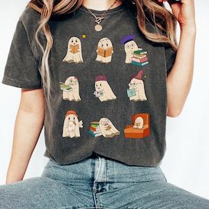 Ghost Reading Books Shirt T-Shirt, Librarian Ghost Halloween Shirt, Bookworm Shirt, Ghost Reading Books Tee, Halloween Teacher Shirt Gift