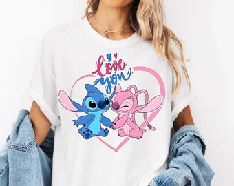 Disney Stitch Valentine Love You Shirt, Stitch Valentine's Day Gift, Lilo And Stitch Shirt, Pink Heart Valentine Tee, Disney Valentine Shirt