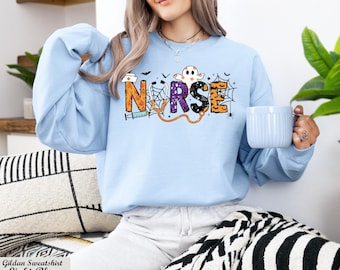 Fall Nurse Sweatshirt, Autumn Nursing Crewneck, Nursing School Sweater, Fall Stethoscope Nurse, Hallowen Nurse Sweatshirt,Thanksgiving Nurse