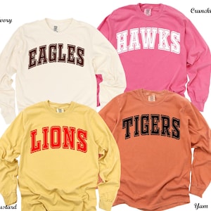 Personalized Favorite Team Mascot Sweatshirt, School Logo Long Sleeve Tee, Custom Team Spirit Sweater,Game Day Sweatshirt,Sports Fan Gift