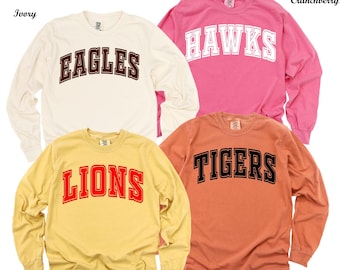 Personalized Favorite Team Mascot Sweatshirt, School Logo Long Sleeve Tee, Custom Team Spirit Sweater,Game Day Sweatshirt,Sports Fan Gift