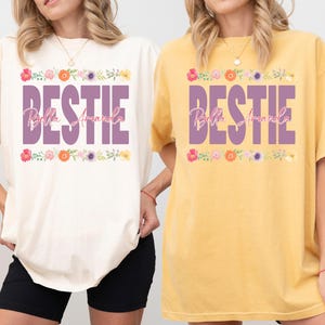 Custom Aesthetic Bestie Shirt, Women&#39;s Matching Bestie Shirt, Personalized Gift For Best Friend, Custom Floral Bestie Shirt,Best Friends Tee