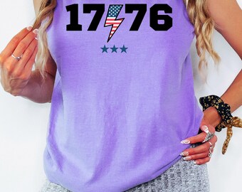 1776 Freedom T-Shirt, Lightning Bolt T-Shirt, Unique Patriotic Apparel, Vintage USA Patriotic T-Shirt, American History Graphic Tshirt