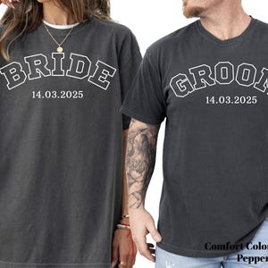Comfort Colors Bride and Groom Shirts, Engagement Tees, Wedding Date Gift, Matching Wedding Shirt, Wifey Hubby Shirt, Just Married Tshirt