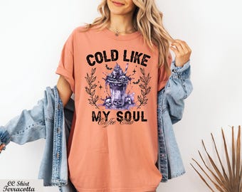 Cold Like My Soul Coffee Club T-Shirt, Halloween With Caffeine Tee, Coffee Lover Tee, Halloween Iced Coffee Shirt, Spooky Season Coffee Tee