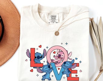 Comfort Colors Disney Stitch Love T-Shirts, Lilo and Stitch Valentine Shirt, Disneyland Shirt, Disney Love Shirt,Disney Shirt For Valentines