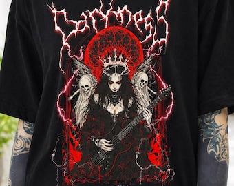 Gothic Fairy Guitarist T-Shirt | Dark Skull Throne Metalcore Tee