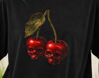 Skull Cherry Gothic T-Shirt | Dripping Skulls Alternative Unisex Tee