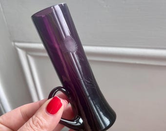 Amethyst coloured glass spill vase, etched with handle