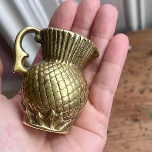 Antique solid brass thistle- match holder/bud vase