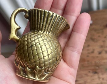Antique solid brass thistle- match holder/bud vase