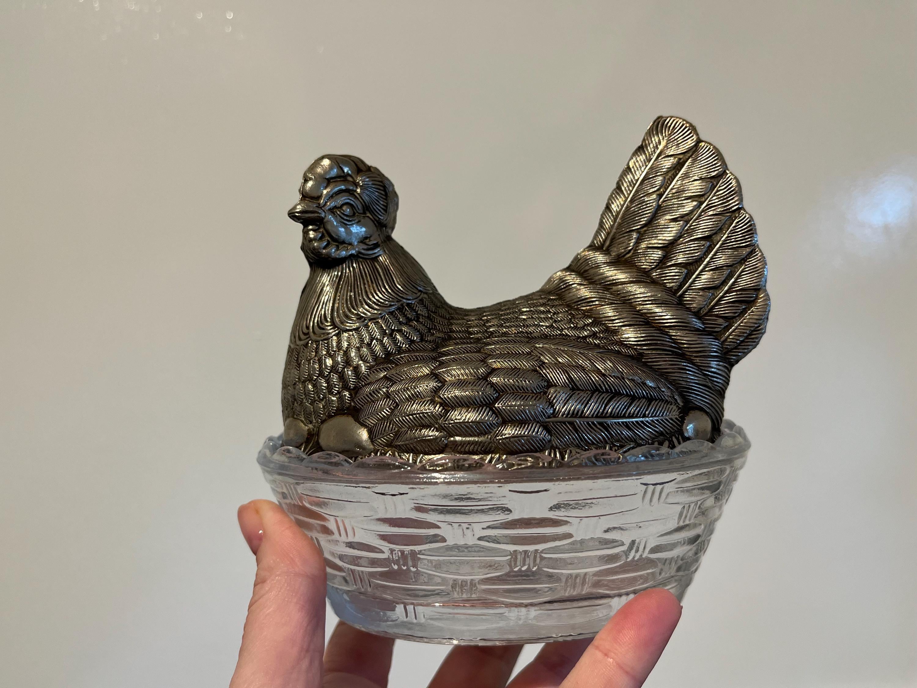 Hen on Nest, Rare Metal on Glass Nest HON, Vintage - Etsy
