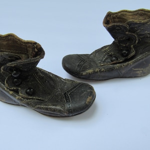 Vintage 1800&#39;s Victorian Button Up Baby Shoes, Handmade Leather Button Shoes
