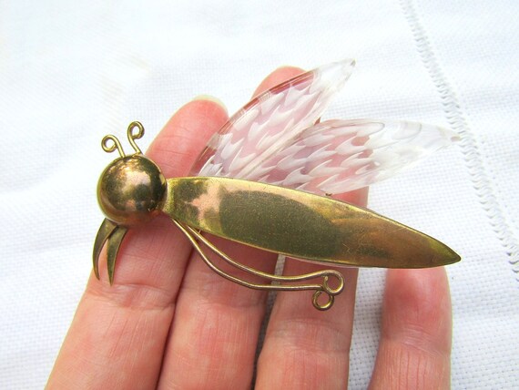 Lucite Insect Pin, Reverse Carved, Lucite Brooch,… - image 5