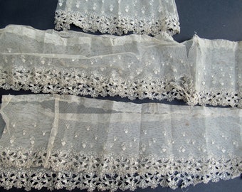 Vintage Reclaimed Lace, Salvage Lace, Period Costume Decoration, Collector's Estate, 3 yds x 5.5 in, 3 pieces