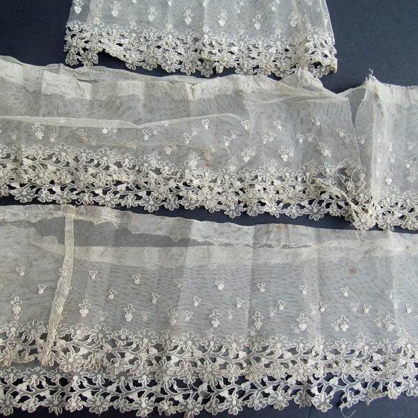 Vintage Reclaimed Lace, Salvage Lace, Period Costume Decoration, Collector's Estate, 3 yds x 5.5 in, 3 pieces