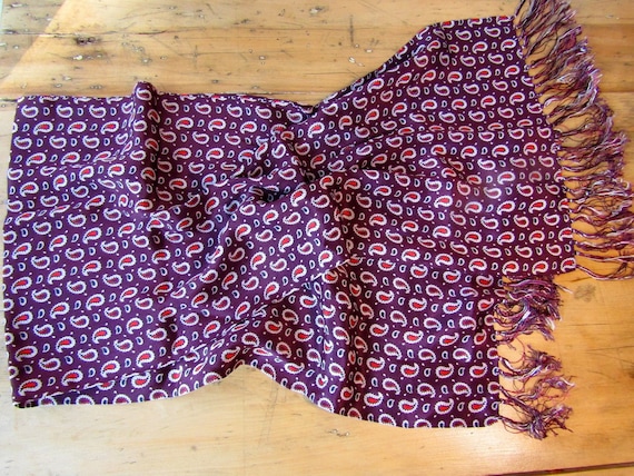 Vintage 1940s Gentlemen's Scarf, Silk Paisley Frin
