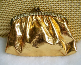 Gold Clutch Handbag, Rhinestone Handbag, Vintage Clutch Handbag, Gold Rhinestone Handbag, Evening HANDBAG, 1950s, 1960s, Holiday Wedding