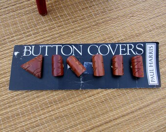 Vintage Button Covers on Card, Woodtone Zig Zag Design, Unused Paul Harris Button Clips, 80's 90's, Set of 6, Coat, Jacket, Sweater Buttons