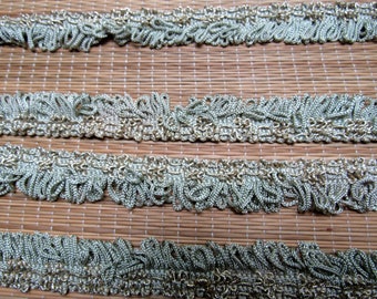 Vintage Metallic Fringe Trim, Sage Green Trim, Metallic Yardage, 6 yds x 1 inch, Cotton Fringe